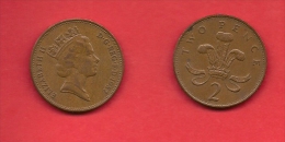 UK, 1985-1992, 2 Pence QEII, Bronza, KM 936, C1750 - 2 Pence & 2 New Pence