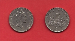 UK, 1987-1988, Circulated Coin, 5 New Pence , QEII, KM 937, C1756 - 5 Pence & 5 New Pence