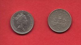 UK, 1987-1988, Circulated Coin, 5 New Pence  Small, QEII, KM937b,  1757 - 5 Pence & 5 New Pence