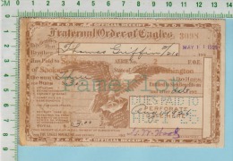 1925 Official Receipt Brotherhood ( Fraternal Order Of Eagles ) Perforated Date Of Receipt 2 Scan - United States