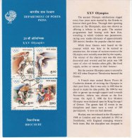 Stamped Information On Olympics, Sport, Text On Hockey, Boxing, Wrestling, Discus, Gymnastics, Archery, India 1992 - Hockey (su Erba)