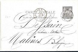 LBL18 - FRANCE - EP CP SAGE 10c CARTON VIOLET 3 LIGNES REPIQUAGE LIBR. HACHETTE PARIS/MALINES 6/7/1890 - AK Mit Aufdruck (vor 1995)