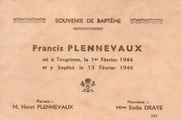 TONGRINNE-SOMBREFFE-SOUVENIR DE BAPTEME  Francis PLENNEVAUX - Naissance & Baptême