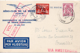 BELGIQUE CARTE AVIATION VOL SPECIAL NAMUR AMSTERDAM 1947 - Brieven En Documenten