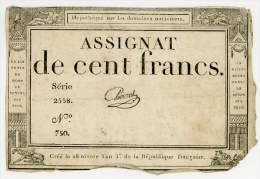 Assignat De  Cent Francs - Série 2558 N° 750  -  TB+ - 18 Nivose An 3 - Assegnati