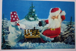 OLD USSR PC. 1979. SANTA PLAYING CHESS WITH SNOWMAN - Chess - Échecs - Schach