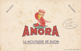 Ancien Buvard : Moutarde AMORA, Dijon, Cachet Epicerie Mignon à Bournezau, Vendée - Mostard