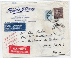 1959 - ENVELOPPE COMMERCIALE EXPRES PAR AVION De BRUXELLES Pour La FRANCE - Other & Unclassified