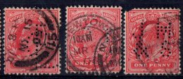 Grande Bretagne; Great Britain ;1902; N°Y:107X3 ; Perforé,défauts  " CB ,PJ ,J And S " ;  Cote Y:3 E. - Perfins