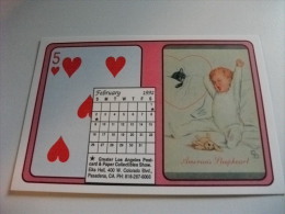 Carta Da Gioco 5 Di Cuori Bambino Con Gatto  Febbraio 1992 - Playing Cards