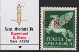 ITALY - Rep. Sociale Ital. - GNR Brescia - Posta Aerea Sassone N.123/I - Cv 350 Euro - FIRMATO DIENA - Linguellato - MH* - Eilsendung (Eilpost)