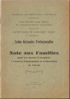 Ecoles Nationales Professionnelles - Note Aux Familles Pour Inviter à Coopérer Dans L'oeuvre D'éducation 1932, 24 Pages - Sonstige & Ohne Zuordnung