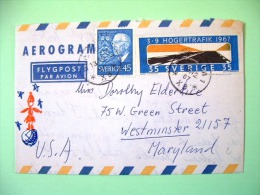 Sweden 1967 Aerogramme To USA - King Gustaf VI - Highway Road - Right-hand Driving - Brieven En Documenten
