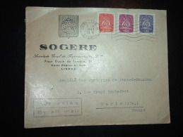 LETTRE PAR AVION POUR FRANCE TP 2S50 + S50 + S20 OBL.MEC. 5 V 1949 CORREIOS II LISBOA + SOGERE - Brieven En Documenten