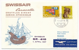 Suisse / Liechtenstein/ Suède - Premier Vol Caravelle Swissair - Zurich Stokholm - 1/4/1967 - 3 Enveloppes - Eerste Vluchten