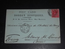 LETTRE GRANDE BRETAGNE GREAT BRITAIN AVEC YT 107 SUR CARTE POSTALE COMMERCIALE - ROI EDWARD VII - - Cartas & Documentos