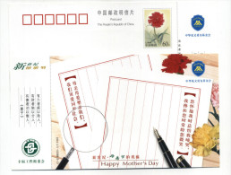 ENTIER POSTAL CHINE FETE DES MERES AGENDA LOUPE OEILLET STYLO A ENCRE - Muttertag