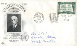(114) Nited Nations New York FDC Cover - 1955 - 10th Anniversary - Brieven En Documenten