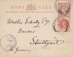Great Britain Uprated "Thick" Postal Stationery Ganzsache ½ P Victoria BRIGHTON 1895 To STUTTGART Germany (2 Scans) - Luftpost & Aerogramme