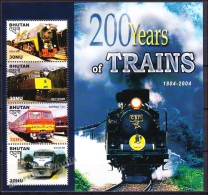 Bhutan - Bhoutan 2005 Yvert 1769-72, 200 Years Of Trains, Sheetlet - MNH - Bhután