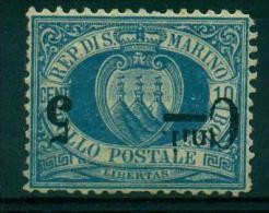 SAN MARINO 1892 STEMMA CENT. 5 C SU 10 AZZURRO  SOPRASTAMPA CAPOVOLTA   MOLTO RARO - Errors, Freaks & Oddities (EFO)