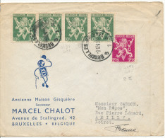 1951 Brief Met  Hoofding Van Bruxelles-Brussel1 PZ685+675(strip4) Naar Amilly(RF) Zie Scan(s) - Otros & Sin Clasificación