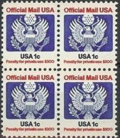 Block 4-1983 USA Official Mail Stamp 1c Sc#O127 Eagle Unusual - Errores En Los Sellos