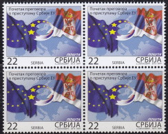 Serbia 2014 Negotiation For Accession To European Union, Flags, Block Of 4 MNH - 2014