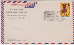 India 1974  Aeropex  Aerial Post Postmark  Airmail Stamp Exhibition Cover # 81210  Inde Indien - Covers & Documents