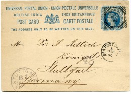 INDES ANGLAISES ENTIER POSTAL DEPART BOMBAY DE. 11 90 ARRIVEE STUTTGART 29-11-90 (ALLEMAGNE) - 1882-1901 Impero