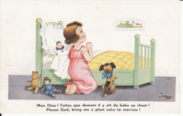 Petite Fille, Poupée, Ours, Teddy Bear, Signée Jim Patt ( 2 Scans ) - Tarjetas Humorísticas