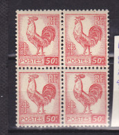 FRANCE N° 633 50C ROUGE TYPE COQ D'ALGER SIGNATURE TRONQUEE BLOC DE 4  NEUF AVEC CHARNIERE - Unused Stamps