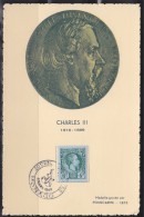 = Monaco Carte Postale Charles III 1818-1889 N°301 Journée Du Timbre 6 Mars 1948 Médaille Gravée Par Ponscarme 1875 - Marcofilia