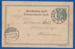 Tschechien; PC Korrespondencni Listek 5 Heller; Correspondenz Karte; 1900 Von Pilzen Nach München - Cartoline Postali