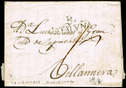 BARCELONA PREF. - BARCELONA PE 47 N - 1818 CARTA CIRC. A VILLANUEVA + PORTEO 12 - ...-1850 Préphilatélie