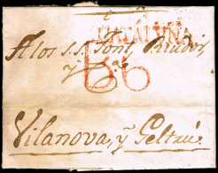 BARCELONA PREF. - BARCELONA PE 48 R - 1824 CARTA CIRC. A VILANOVA + PORTEO 6 - ...-1850 Prephilately