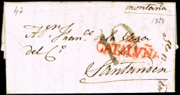 BARCELONA PREF. - BARCELONA PE 48 R - 1828 CARTA CIRC. A SSANTANDER + PORTEO 10 - ...-1850 Prephilately