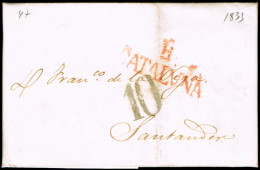 BARCELONA PREF. - BARCELONA PE 49 R - 1834 CARTA CIRC. A SANTANDER + PORTEO 10 P - ...-1850 Voorfilatelie