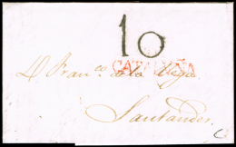 BARCELONA PREF. - BARCELONA PE 49 R - 1830 CARTA CIRC. A SANTANDER + PORTEO 10 - ...-1850 Préphilatélie