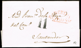 BARCELONA PREF. - BARCELONA PE 50 R - 1838 CARTA CIRC. A SANTANDER + PORTEO 11 N - ...-1850 Prephilately