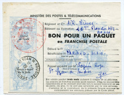 GIRONDE De SAINT YZAN DE SOUDIAC  Cachet A8  Du 19/01/1965 Sur Bon Pour Un Paquet En Franchise Postale - 1961-....