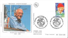 Enveloppe FDC Soie - Grands Aventuriers - Jacques Yves Cousteau - Saint André De Cubzac - 2000 - 2000-2009