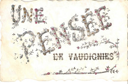 Une Pensée De Vaudignies Carte Fantaisie A Paillettes 1907 Bords Chantournés !!! - Chièvres