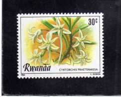 RWANDA 1981 FLORA FLOWERS CYRTORCIS PRAETERMISSA FLEUR FLEURS FIORI FIORE MNH - Ungebraucht