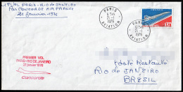 B1-001G- PA N° 49 Sur Courrier 1° Vol Paris-Rio De Janeiro En Concorde Air France 21/01/1976. - First Flight Covers