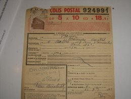 Colis Postaul 3 Francs Document 1943 - Briefe U. Dokumente