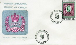 Chypre 1ier Jour Du 13/6/1977 + Timbre Neuf Jubile De La Reine - Storia Postale