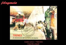 USADOS. CUBA. 2010-07 TRENES. HOJA BLOQUE - Used Stamps