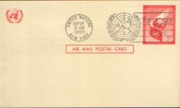 United Nations- Postal Stationery Postcard 1959 -Air Mail Postal Card - Poste Aérienne