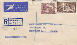 South Africa Via Airmail & Registered Labels PORT ELIZABETH (9.) 1952 Cover Brief To Denmark 4d. & 1´- Sh. Stamps - Briefe U. Dokumente